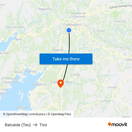 Balcaide (Teo) to Tivó map