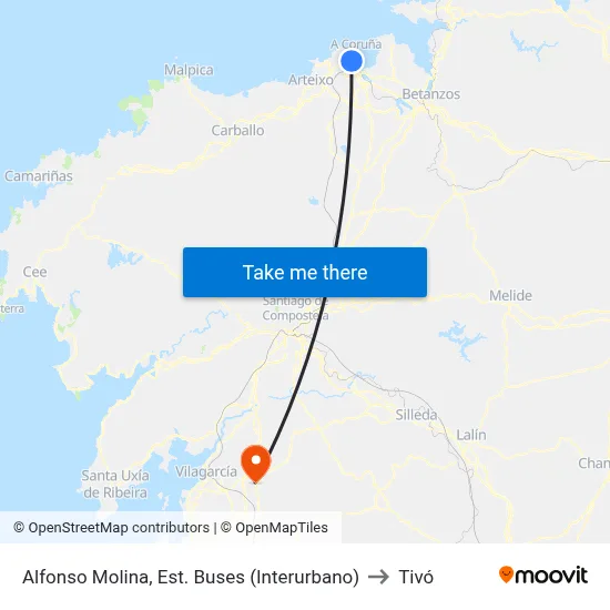 Alfonso Molina, Est. Buses (Interurbano) to Tivó map