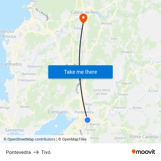 Pontevedra to Tivó map