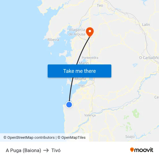 A Puga (Baiona) to Tivó map