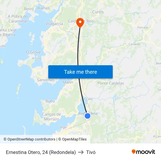 Ernestina Otero, 24 (Redondela) to Tivó map