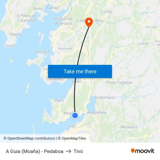 A Guía (Moaña) - Pedaboa to Tivó map