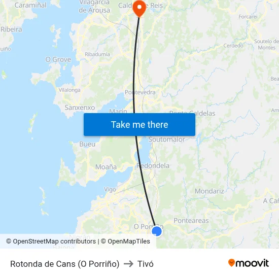 Rotonda de Cans (O Porriño) to Tivó map