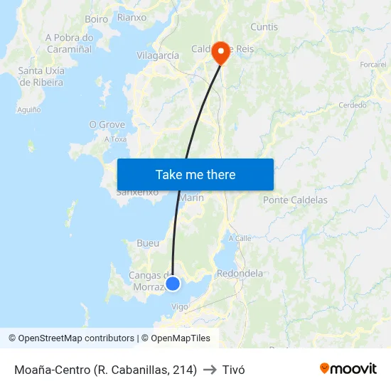 Moaña-Centro (R. Cabanillas, 214) to Tivó map