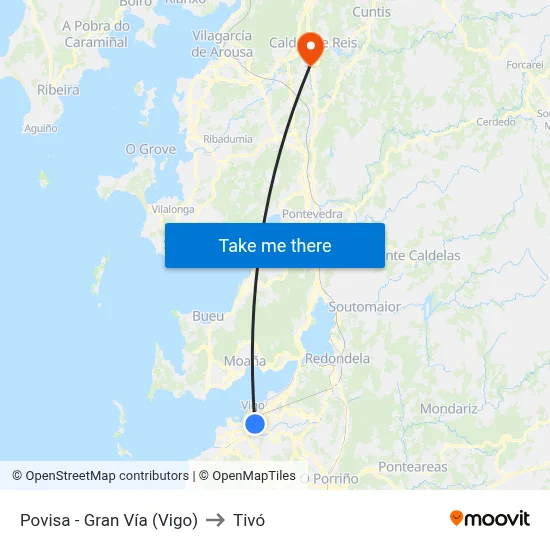 Povisa - Gran Vía (Vigo) to Tivó map