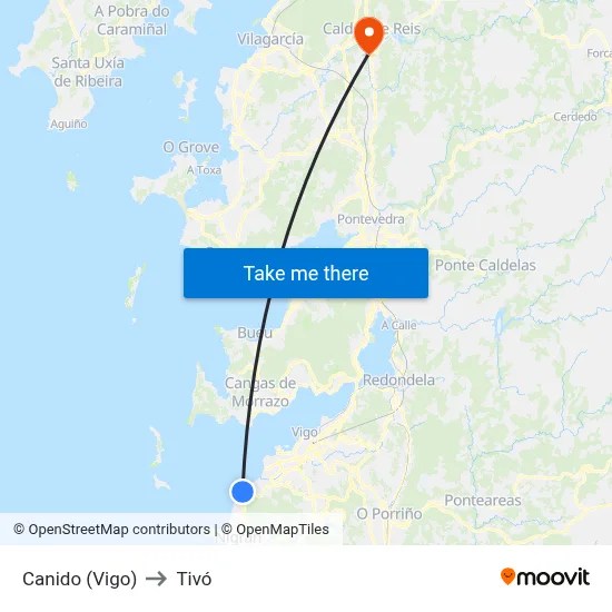 Canido (Vigo) to Tivó map