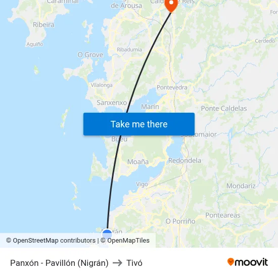 Panxón - Pavillón (Nigrán) to Tivó map