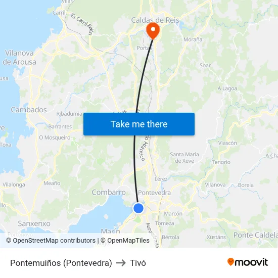 Pontemuiños (Pontevedra) to Tivó map