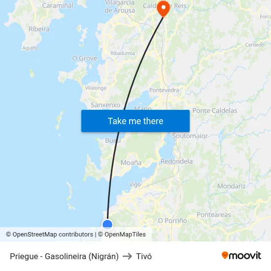 Priegue - Gasolineira (Nigrán) to Tivó map