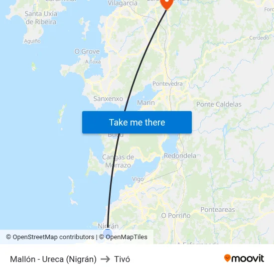 Mallón - Ureca (Nigrán) to Tivó map