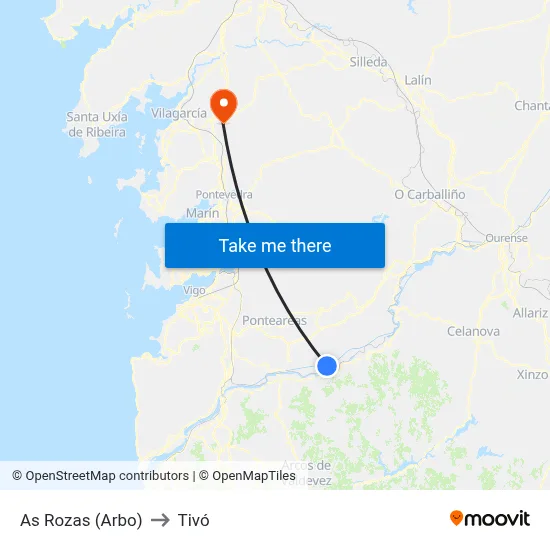 As Rozas (Arbo) to Tivó map