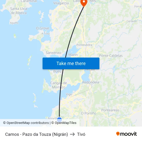 Camos - Pazo da Touza (Nigrán) to Tivó map