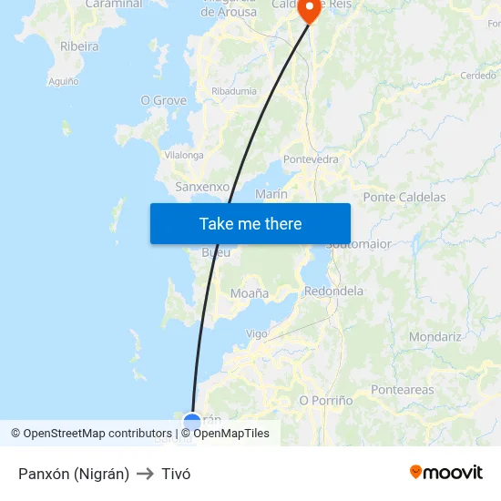 Panxón (Nigrán) to Tivó map