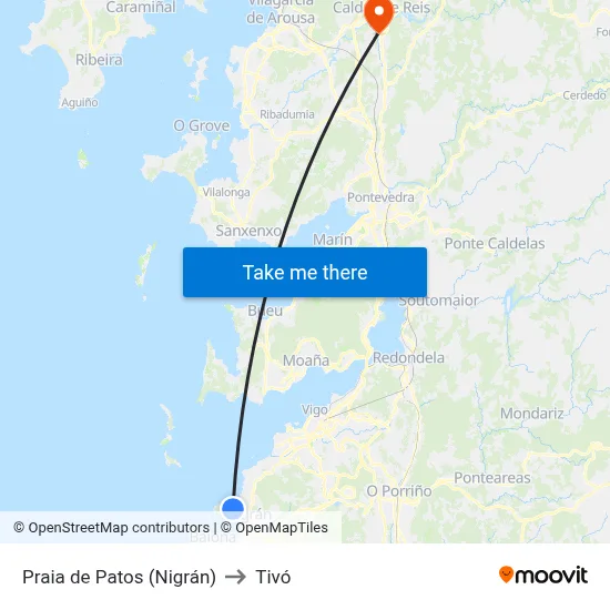 Praia de Patos (Nigrán) to Tivó map