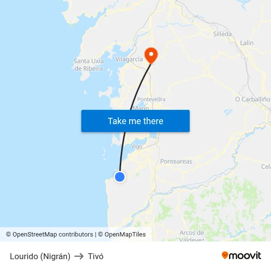 Lourido (Nigrán) to Tivó map