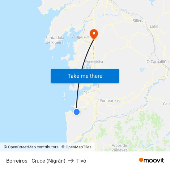 Borreiros - Cruce (Nigrán) to Tivó map