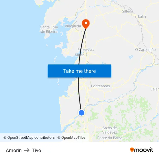 Amorín to Tivó map