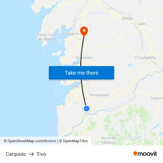 Cerquido to Tivó map