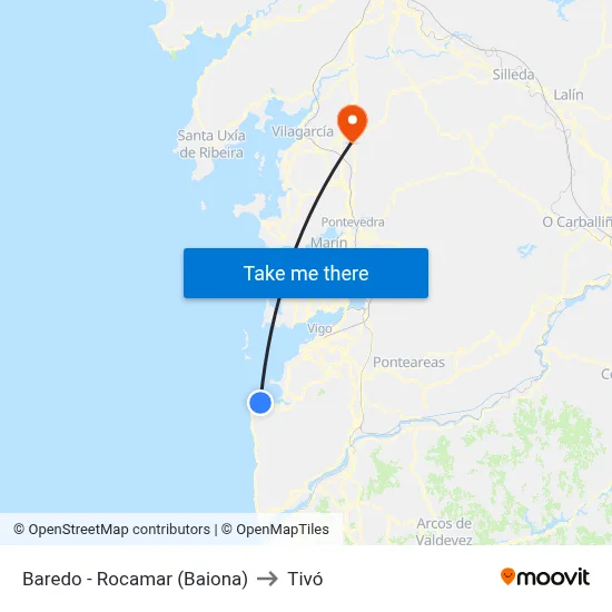 Baredo - Rocamar (Baiona) to Tivó map