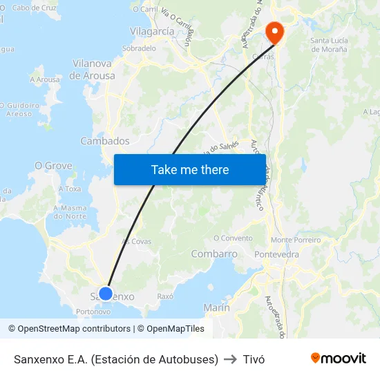 Sanxenxo E.A. (Estación de Autobuses) to Tivó map