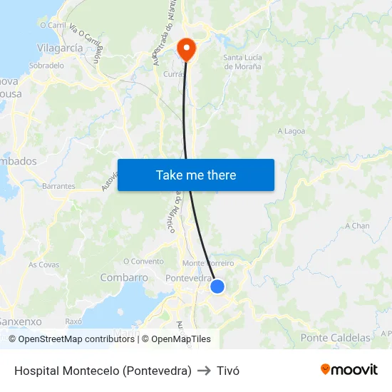 Hospital Montecelo (Pontevedra) to Tivó map