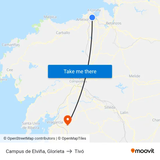 Campus de Elviña, Glorieta to Tivó map