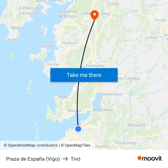 Praza de España (Vigo) to Tivó map