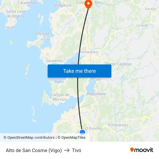 Alto de San Cosme (Vigo) to Tivó map