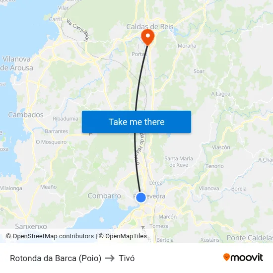 Rotonda da Barca (Poio) to Tivó map