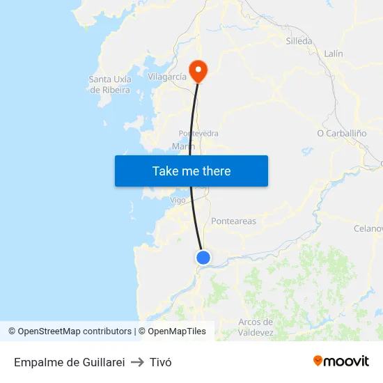 Empalme de Guillarei to Tivó map