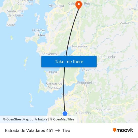 Estrada de Valadares 451 to Tivó map