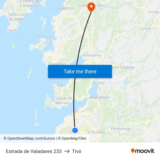 Estrada de Valadares 233 to Tivó map