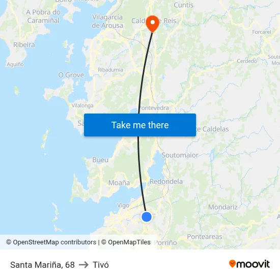Santa Mariña, 68 to Tivó map