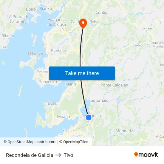 Redondela de Galicia to Tivó map