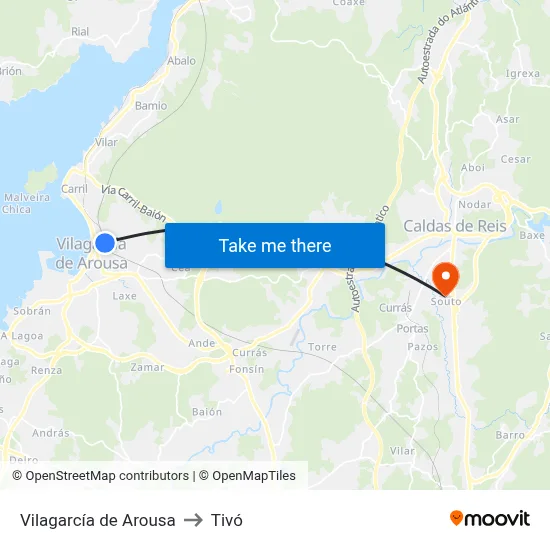 Vilagarcía de Arousa to Tivó map