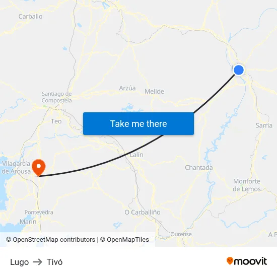 Lugo to Tivó map