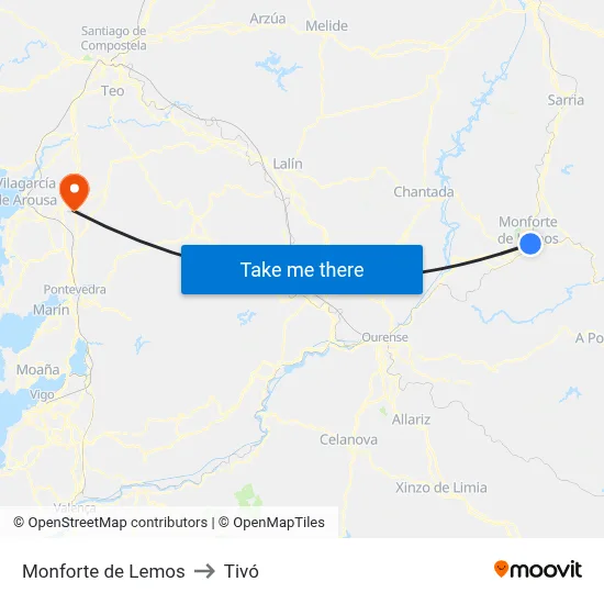 Monforte de Lemos to Tivó map