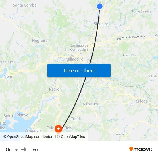 Ordes to Tivó map