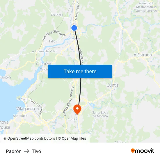 Padrón to Tivó map