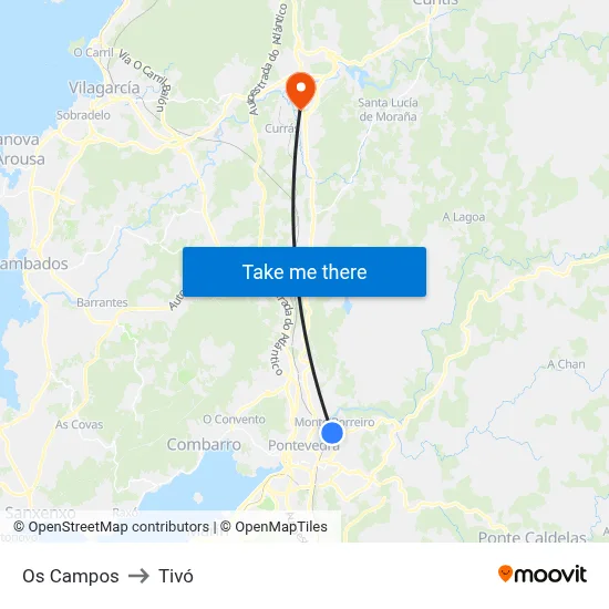 Os Campos to Tivó map