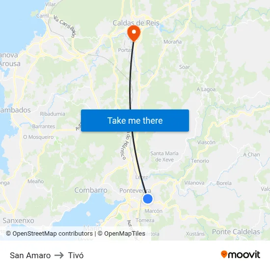 San Amaro to Tivó map