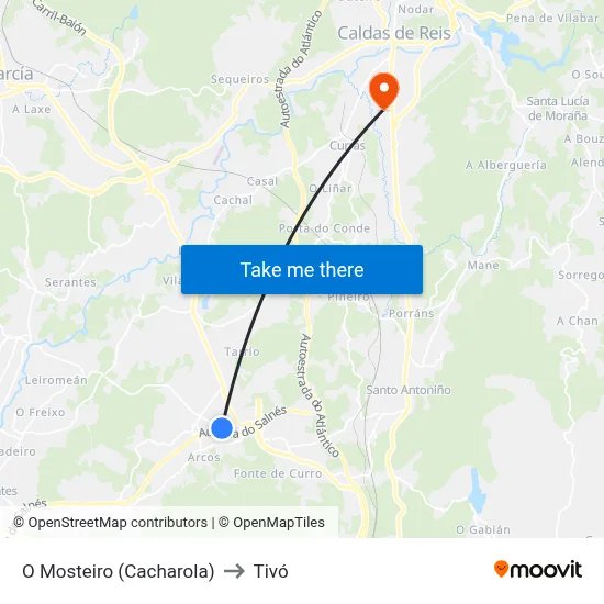 O Mosteiro (Cacharola) to Tivó map