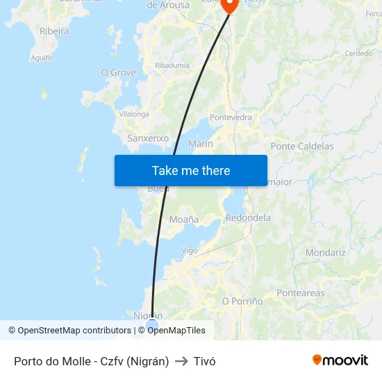 Porto do Molle - Czfv (Nigrán) to Tivó map