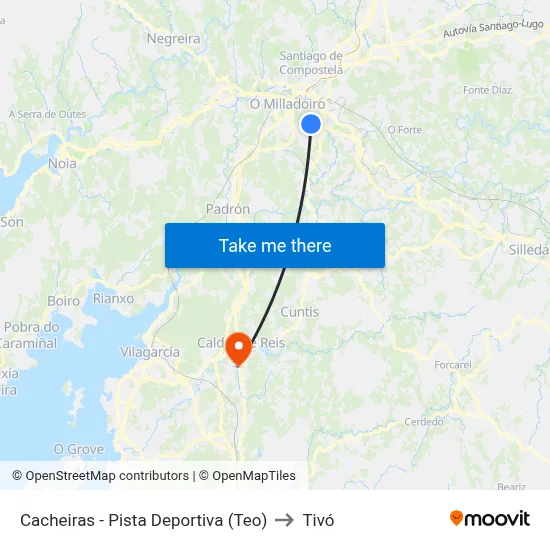 Cacheiras - Pista Deportiva (Teo) to Tivó map
