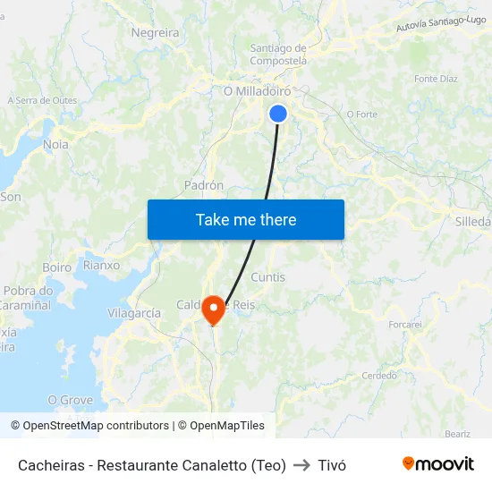 Cacheiras - Restaurante Canaletto (Teo) to Tivó map