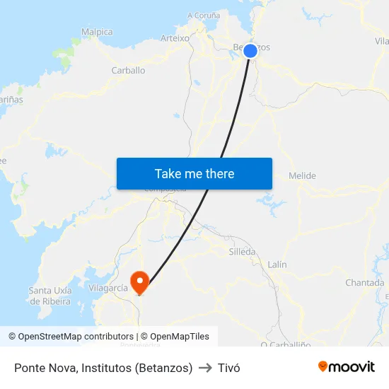 Ponte Nova, Institutos (Betanzos) to Tivó map