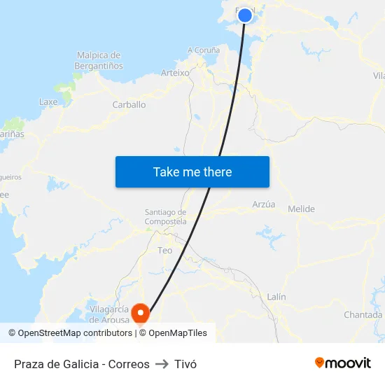 Praza de Galicia - Correos to Tivó map