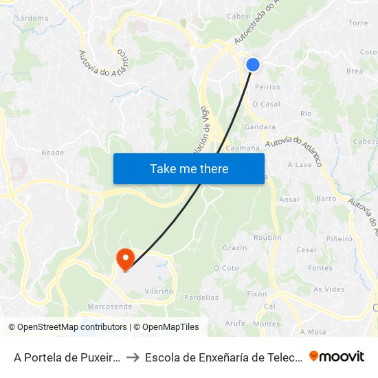 Puxeiros to Escola de Enxeñaría de Telecomunicación map