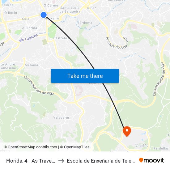 Florida, 4 - As Travesas (Vigo) to Escola de Enxeñaría de Telecomunicación map