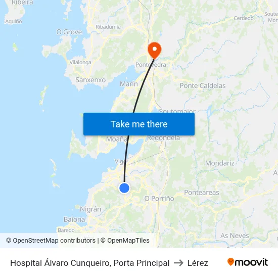 Hospital Álvaro Cunqueiro, Porta Principal to Lérez map